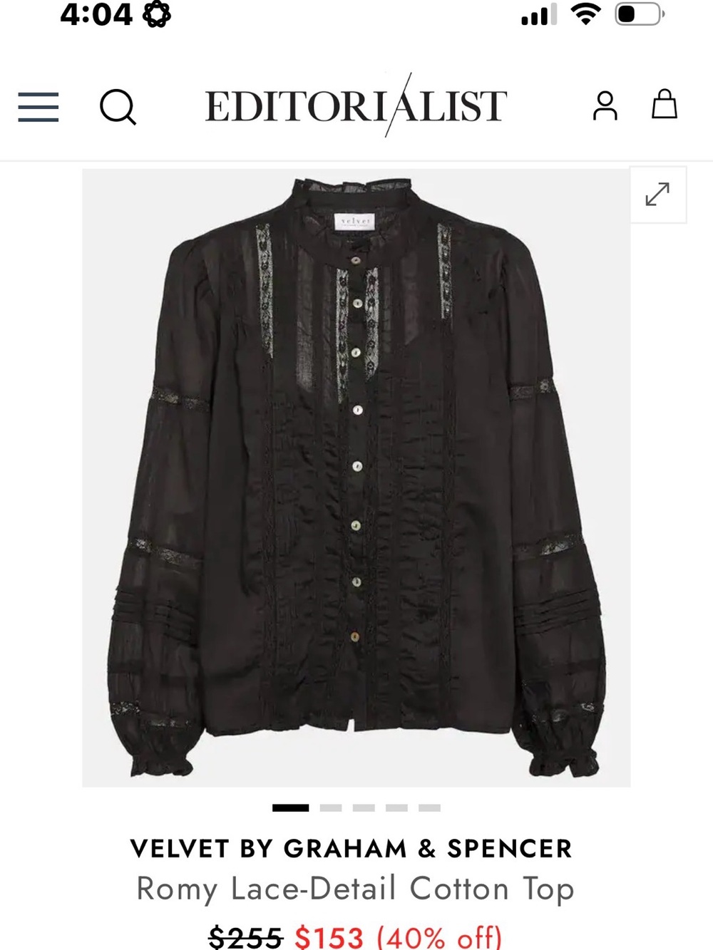 Velvet by Graham & Spencer Black Ruffled Pintuck Button-Up Blouse